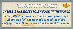 About 4 percent of all cheese made in the world is stolen, making it the most stolen food