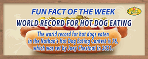 The world record for most hot dogs eaten is 76 set in 2021